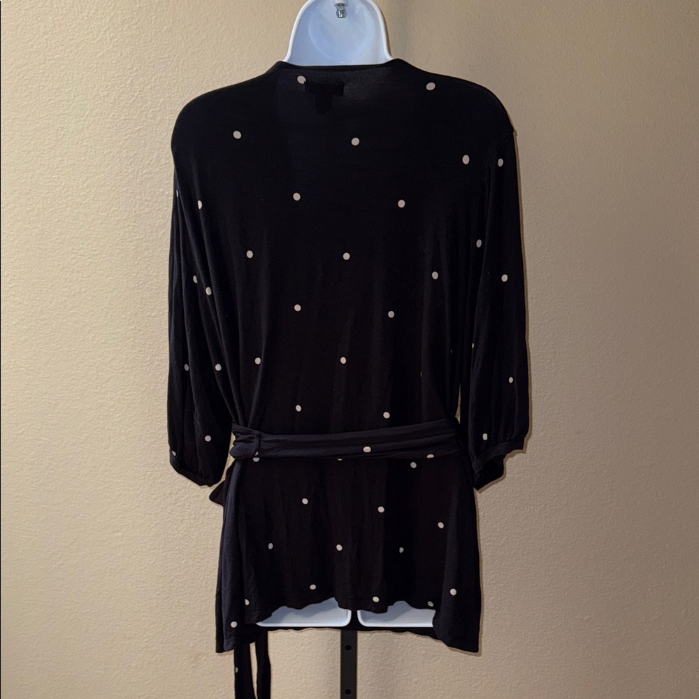 Halogen Black with White Polka Dot Wrap Top V-Neck 3/4 Sleeves Size 2X - Picture 6 of 7